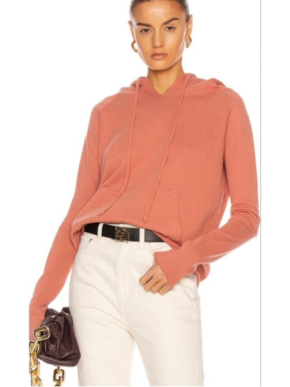 Nili Lotan Hoodie Sweatshirt top Rose Pink Women's Sz Small Boho Quiet Luxury